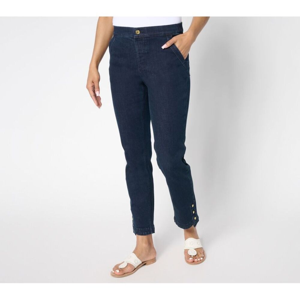 Denim & Co. Women's Petite Pants 18P Indigo Easy Straight Leg Ankle Blue A682678